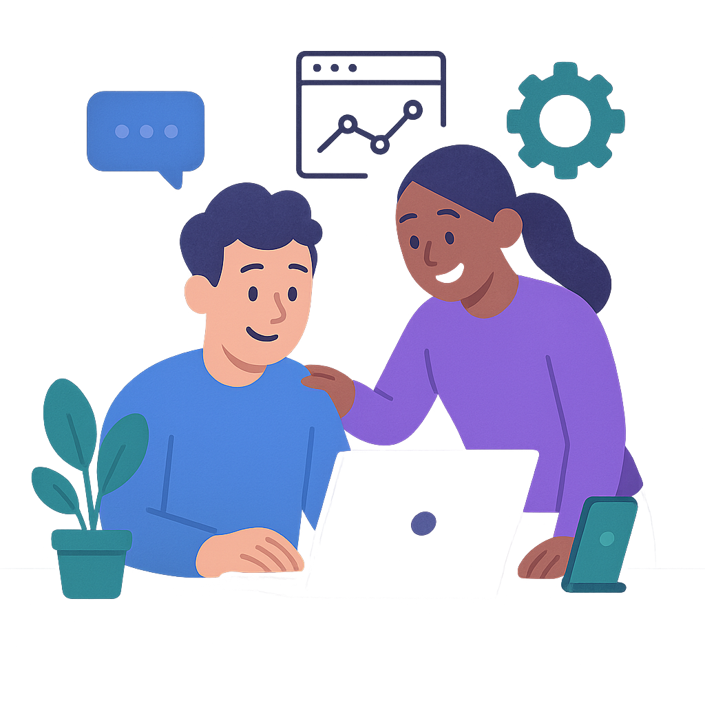 Friendly tech support - people working together